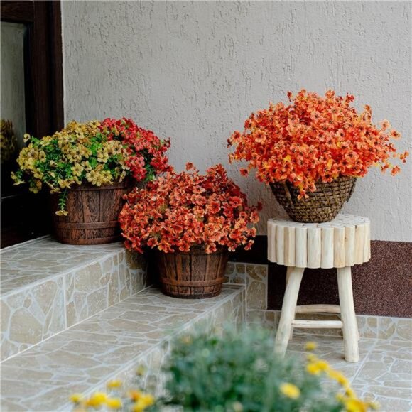 Artificial Fall Flowers for Outdoors Fake Plants Bundles Faux Outside Greenery - Picture 7 of 8